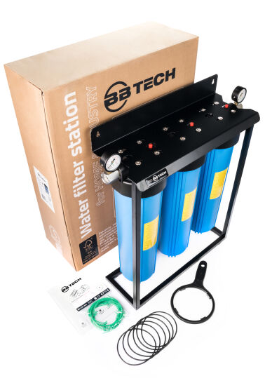 System filtracji wody Big Blue 3x20 BBTECH z manometrami – trójstopniowy filtr narurowy do domu i firmy